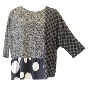 Alembika Mocha Mix Printed Top Black Brown Size 12-14 Large Lagenlook